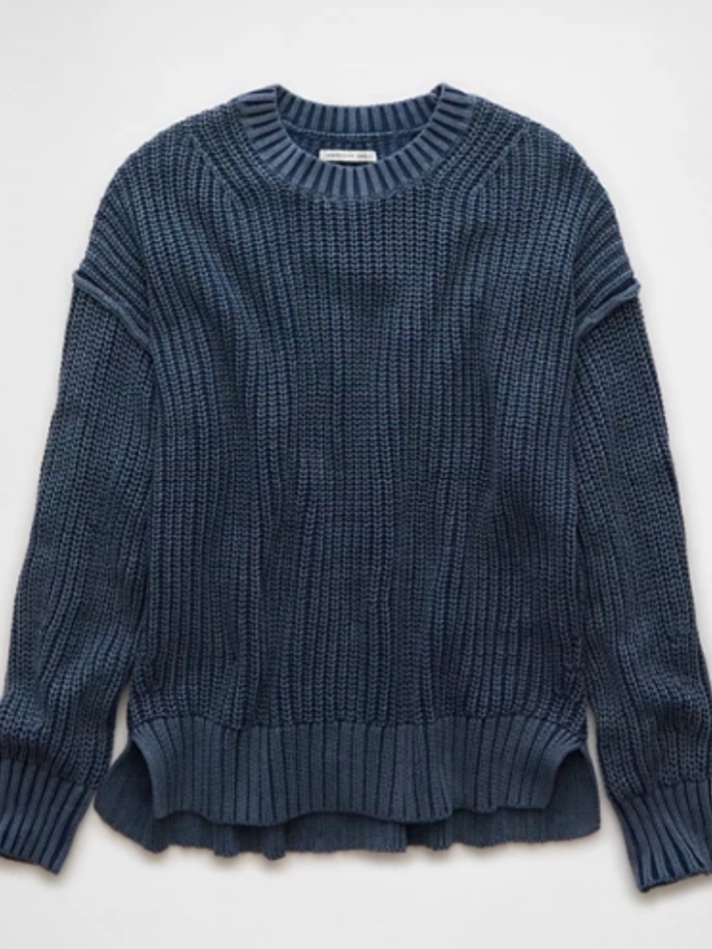 AE Acid Wash Long Weekend Sweater Oversized Slouchy Dark Blue Sz S NWT